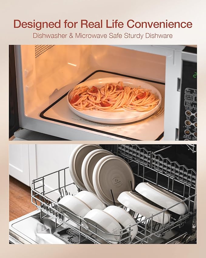 Famiware Milkyway Dinnerware Sets, 24 Piece Dish Set, Plates and Bowls Sets for 8, White