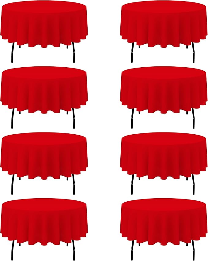 BRILLMAX 8 Pack Red Round Tablecloths 90 Inch - Circle Bulk Linen Polyester Fabric Washable Table Cloth Cover for Wedding Reception Banquet Birthday Party Buffet Restaurant