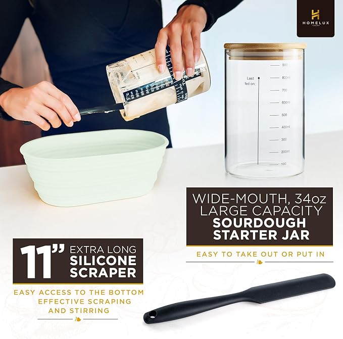 Sourdough Starter Kit, 14pcs Bread Making Kit & Sourdough Bread Baking Supplies Kit, Banneton Basket Kit for Sourdough Proofing with Bread Baking bowl for Artisan Breads (Green) by HOMELUX THEORY