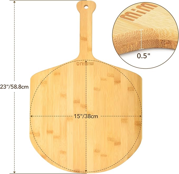 Natural Bamboo Pizza Peel - 15 Inch Wooden Pizza Spatula for Baking Homemade Pizza Bread and Cutting Fruit Vegs