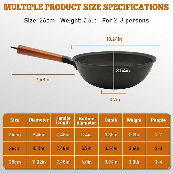 Nonstick Frying Wok Pan Hybrid, 10 Inch Preseasoned Deep Stir Fry Pan Skillet with Glass Lid, Traditional Chinese Cast Iron Wok, No Coated Saucepan for Induction, Electric, Gas, Grill Stoves