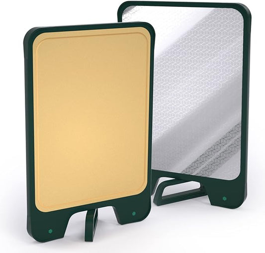 Double Sided 304 Stainless Steel Cutting Board with Self Stand Hanle, Large Plastic Chopping Board for Kitchen, Deep Juice Groove Non-slip Cooking Board, Dishwasher Safe