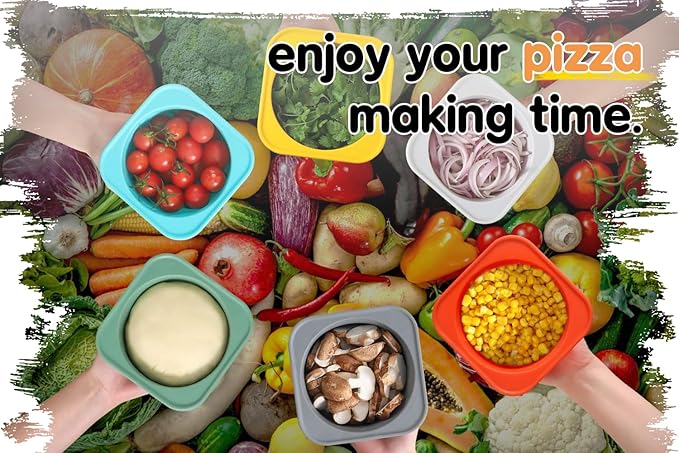 PLUS-Large 1000ml Pizza Dough Proofing Boxes for DIY Artisan Pizza, Food Grade Silicone Stackable Containers with Lids, Sturdy Reinforced Steel. Freezer, Fridge, Dishwasher Safe (3Green Plus)