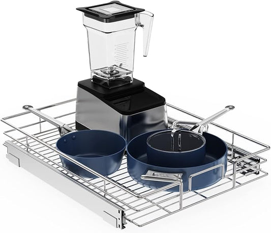 LOVMOR Pull Out Cabinet Organizer 17" W x 21" D, Kitchen Cabinet Pull Out Shelves Slide Out Storage…