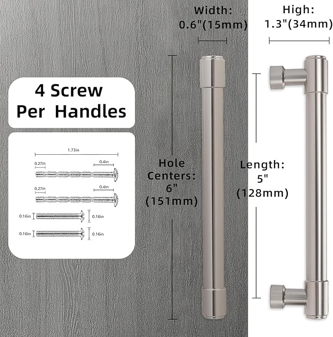 10 Pack Brushed Satin Nickel Cabinet Pulls 5 Inch(128mm) Hole Centers Kitchen Cabinet Handles Drawer Pulls