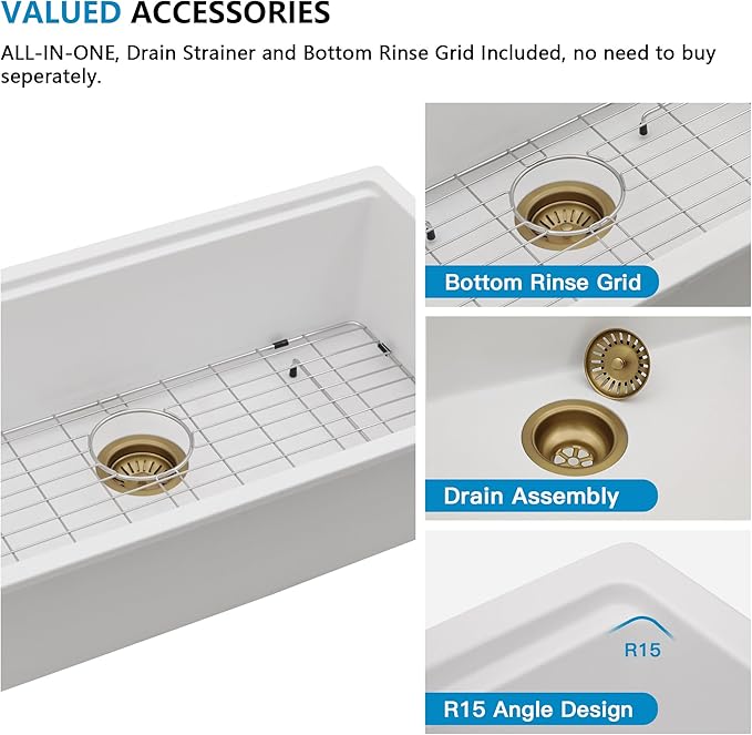33 Granite Composite Kitchen Sink - Fulorni 33"x19" Kitchen Sink Undermount Ledge Workstation White Granite Quartz Composite Under Counter Single Bowl Sink Basin