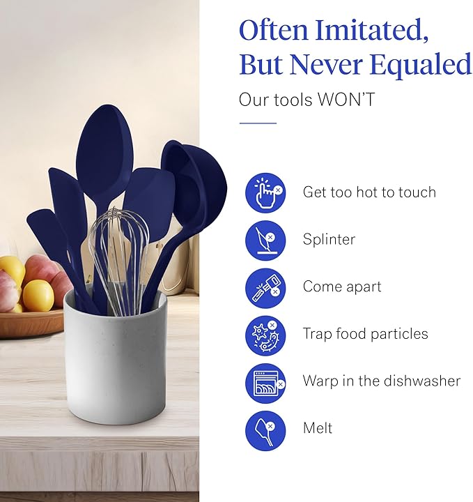 GIR: Get It Right 10-Piece Silicone Ultimate Kitchen Utensil Set – Spatulas, Ladle, Flip, Spoons, Whisk, Peeler & Spoonula – Nonstick, Non-Toxic, Heat-Resistant – Navy