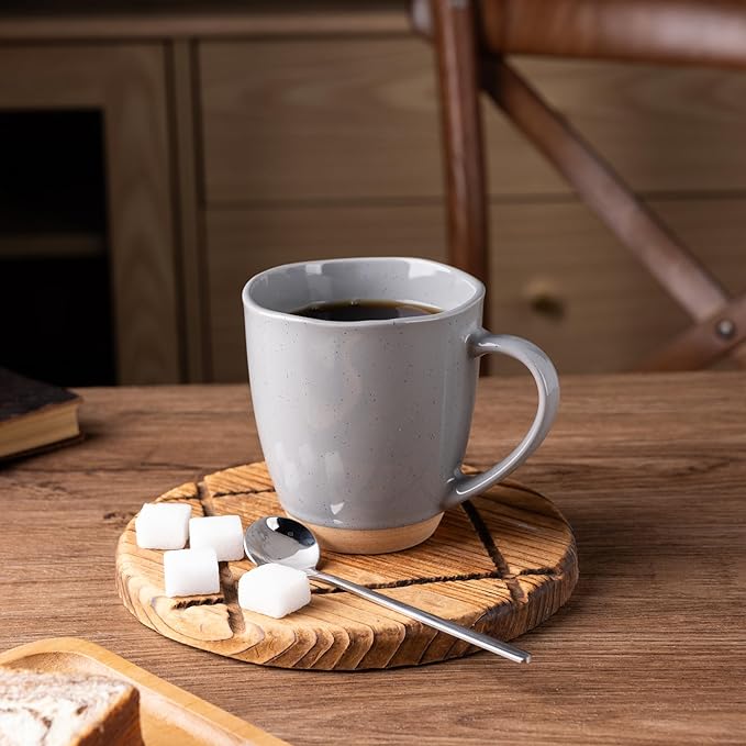 AmorArc 12oz Ceramic Coffee Mugs set of 6, Stylish Coffee Mugs with Rustic Terracotta Underside for Latte/Cappuccino/Milk/Cocoa, Dishwasher&Microwave Safe, Gray