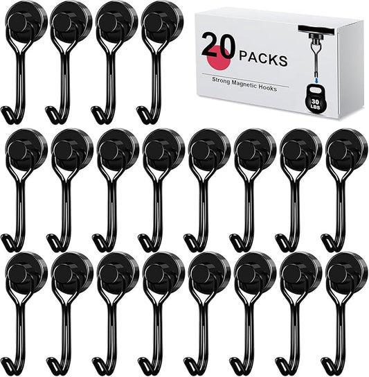 LOVIMAG Hooks, 30lbs+ Magnetic Magnet Hook 2025 Cruise Cabin Ship Essentials Heavy Duty Strong Refrigerator Fridge Hanging for Classroom Beach Vacation Kitchen Grills Home Mug Hanger (20 Pack), Black