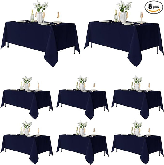 Fitable 8 Pack Rectangle Tablecloths: Stain Resistant Wrinkle Free Fabric Table Clothes, Washable Reusable Polyester Table Covers for Wedding Party Birthday Banquet Reception(Navy, 60x102 Inch)