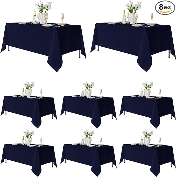 Fitable 8 Pack Table Cloth Rectangle Table: Stain and Wrinkle Resistant Tablecloth Rectangular, Washable Polyester Tablecloths for Wedding Party Dining Banquet Event Catering(Navy, 70x108 Inch)