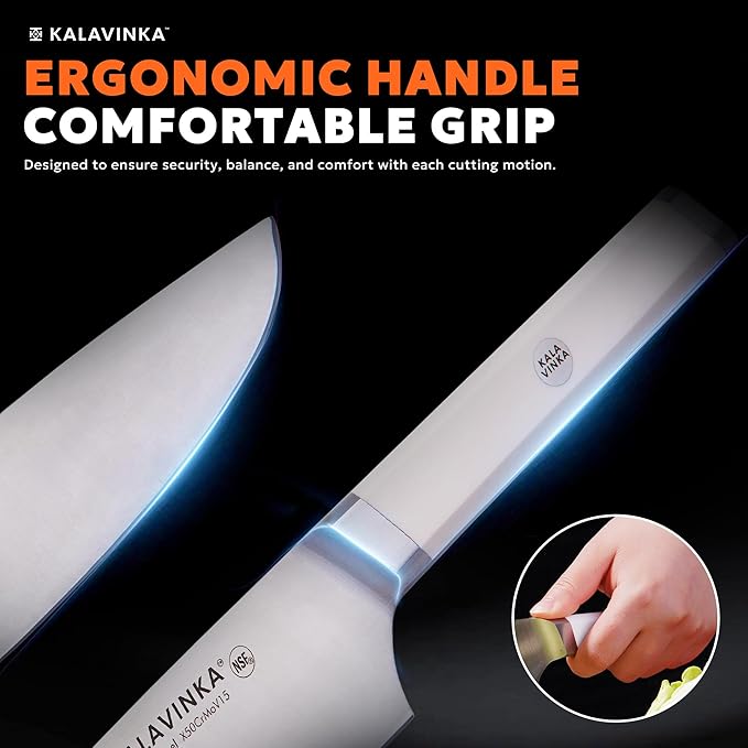 8 Inch Cooking Knife, Razor Sharp Edge Retention, German Steel Blade with Comfortable Handle, Bonus Sheath, Gift-Ready (RUPA)