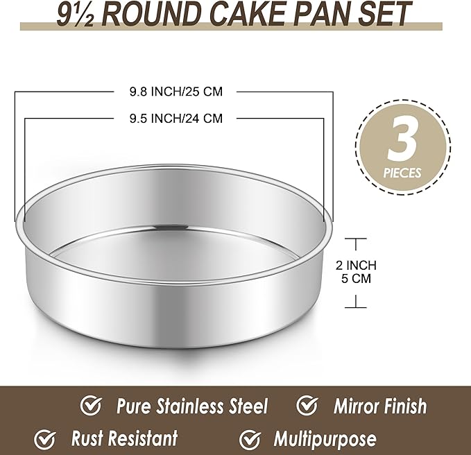 Homikit Round Cake Pan Set of 3, 9-Inch Stainless Steel Cake Tins Bakeware for Baking Layer Smash Birthday Cake，Oven, Pressure Cooker & Dishwasher Safe
