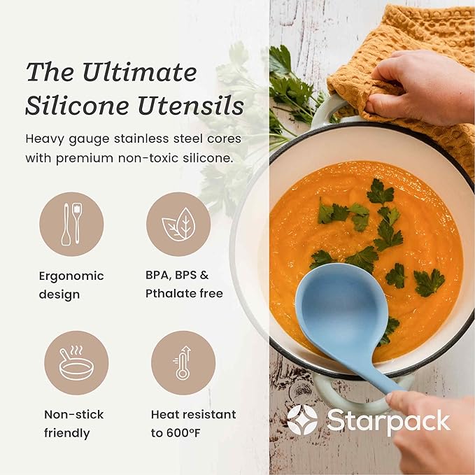 Starpack 'Like a Boss' XL Premium Silicone Cooking Utensils Set (6 Pcs) 13" - Heat Resistant Kitchen Utensils 600°F - Non-Stick Silicone Utensil Set - Large Kitchen Utensils Set for Cooking & Serving