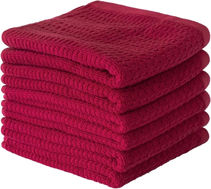 CRAFTSWORTH Kitchen Towels, 15 x 26 Inches, Pack of 6, 400 GSM, 100% Ring Spun Cotton, Solid Red Dish Towels Super Soft and Absorbent, Tea Towels and Bar Towels