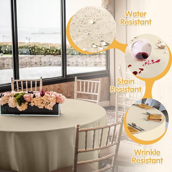 BRILLMAX 4 Pack Beige 132 Inch Round Tablecloths Fit 72" Tables (Floor-Drop) - Circle Bulk Linen Polyester Fabric Washable Cloth Cover for Wedding Reception Banquet Birthday Party Buffet Restaurant