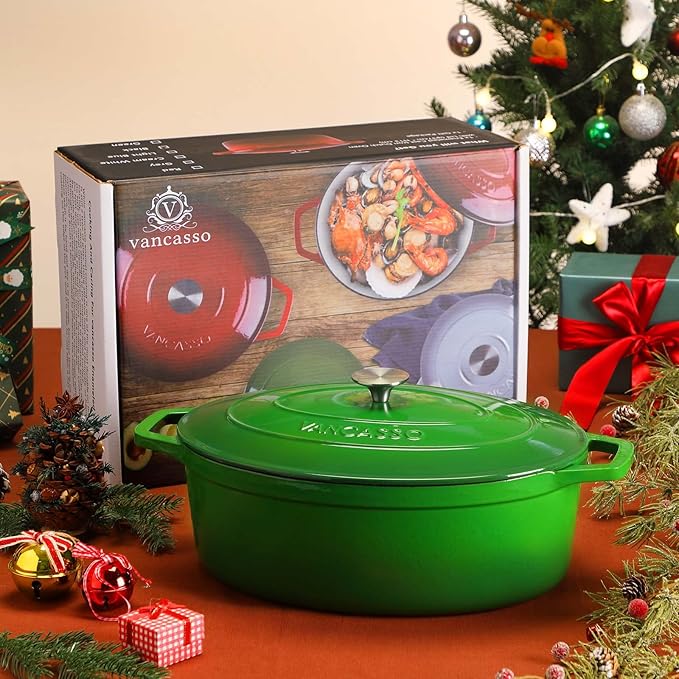 vancasso Enameled Cast Iron Dutch Oven, 9.3 Quart Dutch Oven Pot with Lid, Oval Dutch Oven Cast Iron Pot with Non Stick Enamel Coating for Bread Baking