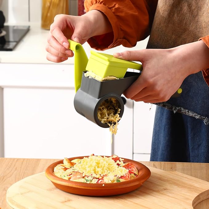 Boao Rotary Cheese Grater Manual Handheld Cheese Grater with Stainless Steel Drum for Grating Hard Chocolate Nuts Kitchen Tool Christmas favors(Gray Green)