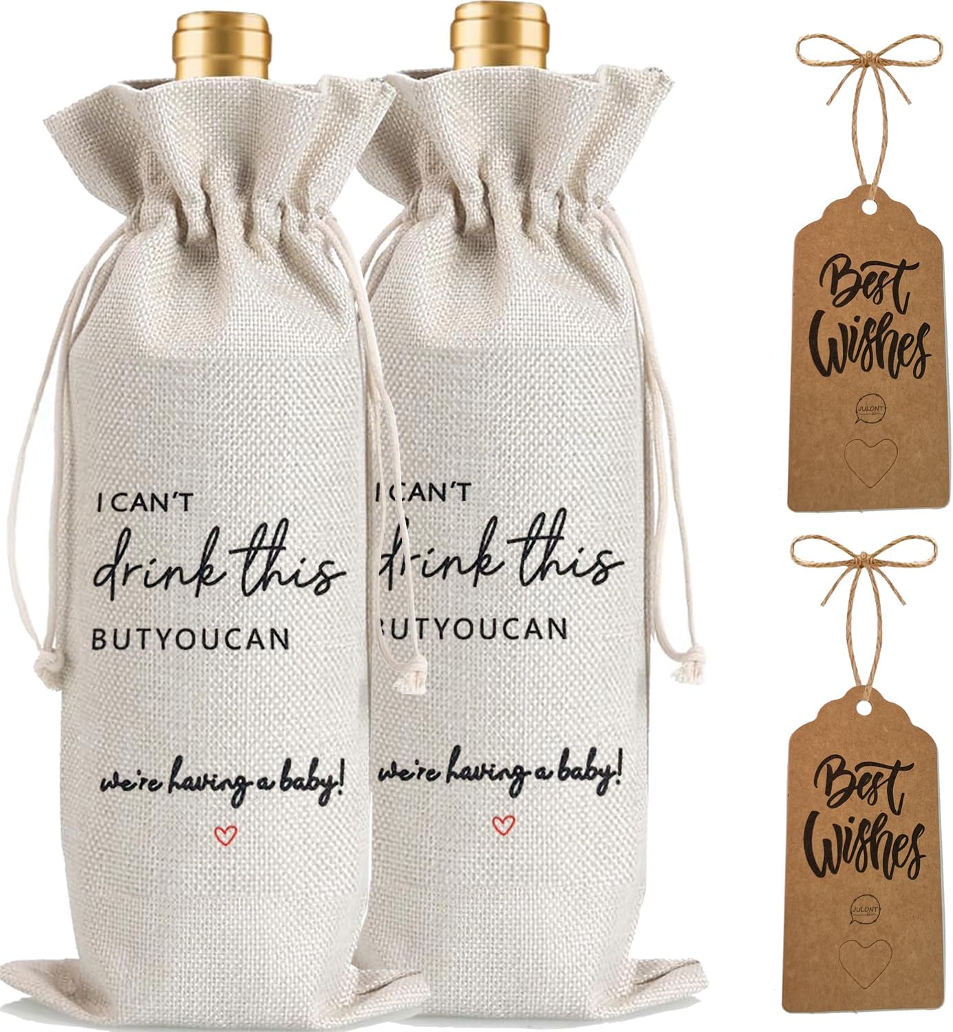 2 Pcs Pregnancy Announcement Wine Bag New Mom Dad Pregnancy Announcement for Grandparents Parents Aunt friends with 2 Pcs Kraft Blessing Cards and natural jute rope