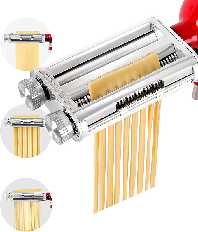 Pasta Maker Attachment for KitchenAid Stand Mixers, 3 in 1 Set Pasta Machine Attachment included Pasta Sheet Roller, Spaghetti Cutter, Fettuccine Cutter