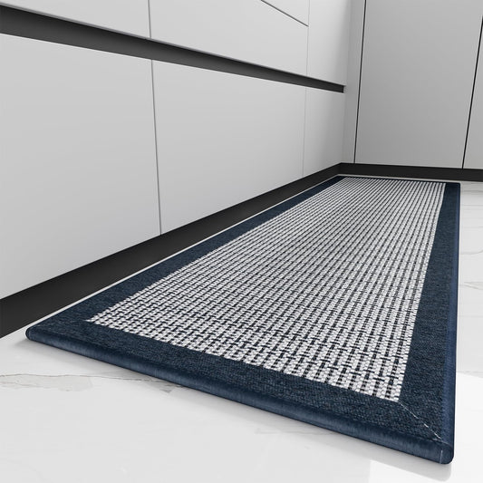 PADOOR Kitchen Mats for Floor, Non Slip Washable, Rubber Backed Kitchen Runner Super Absorbent Floor Mat Sink Rug, 20'x47' Blue
