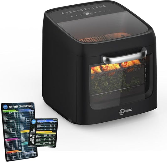 12L Air Fryer Toaster Oven Combo with 2 Viewing Windows, 12-IN-1 Multifunctional Digital Large Air Fryer with Rotisserie & Dehydrator, 8 Accessories Included, Black