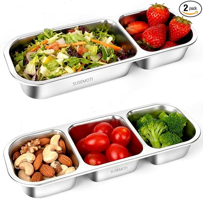 2-Pack Food-Grade Stainless Steel Snack Containers, Multi-Compartment & Leakproof, Ideal for Families & Travel, Stackable, Kid & Adult Bento Storage (2 Pack)