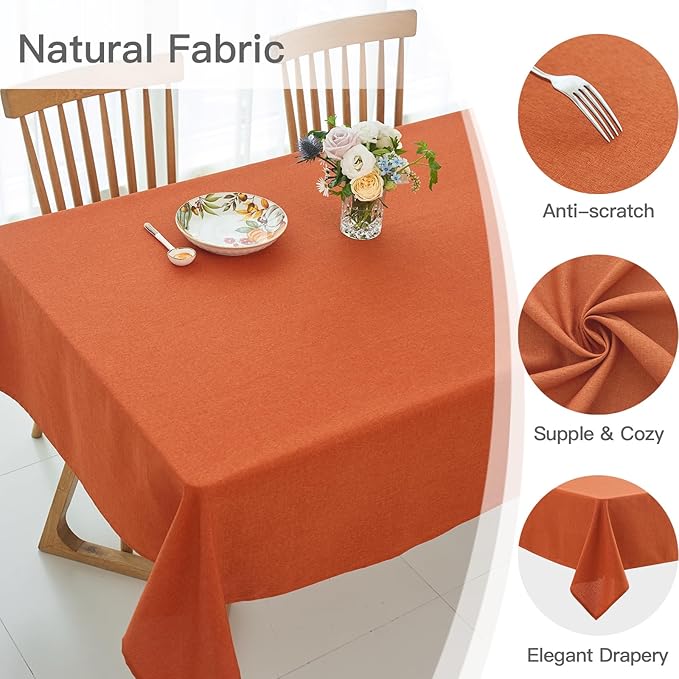 maxmill Rectangle Linen Textured Tablecloth Spillproof Wrinkle Resistant Fall Table Cloth, Kitchen Dining Room Thanksgiving Decoration, Fabric Table Cover Halloween Tablecloths, 52 x 70 Inch, Rust