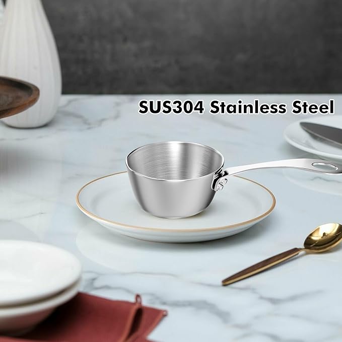 Macevia Mini Sauce Pan,18/10 Stainless Steel Butter Warmer Small Pot Cooking with Handle, Multipurpose Use for Home Kitchen or Restaurant (5oz/150ml) - Silver