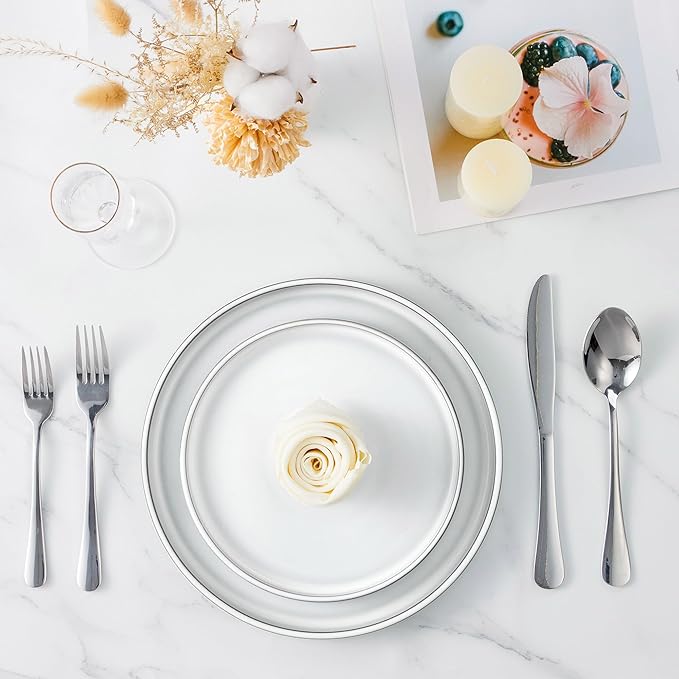 LIANYU Stoneware Dinnerware Dishes Sets for 4, 12 Piece Ceramic Plates and Bowls Dishware Set for Pasta Dessert Cereal, Rustic Terracotta Bottom, Microwave & Dishwasher Safe, Lucent White