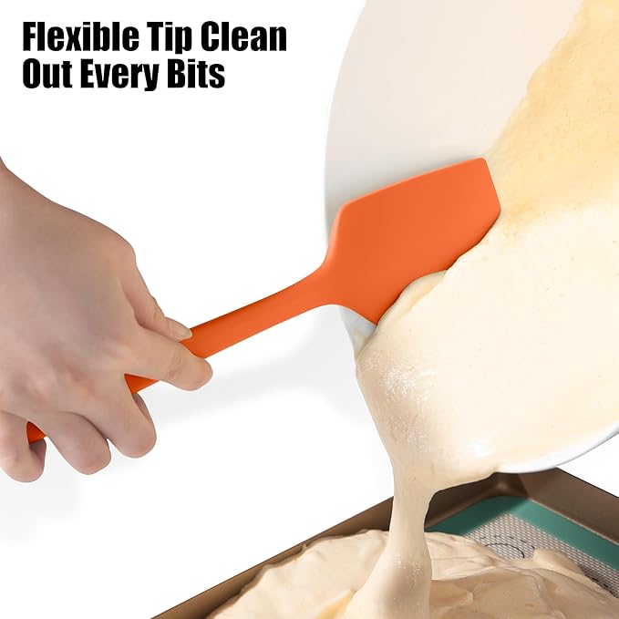 4-Piece Silicone Spatula Scrapers: Doosu 600°F Heat Resistant Food Grade Kitchen BPA Free Rubber Baking Cooking Tool Nonstick Utensil Set for Mixing, Scraping, Folding, Stirring, Serving (Multi-5)