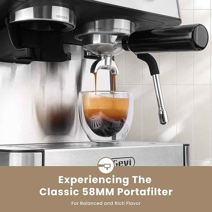Gevi Espresso Machine with Grinder & Milk Frother, 20 Bar Professional Coffee Maker for Home, Removable Water Tank, Steam Wand, Perfect for Espresso, Cappuccino, Latte