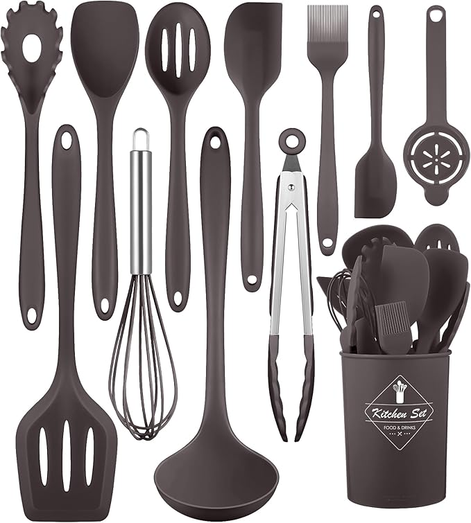 Kitchen Utensils Set-12 Pieces Silicone Cooking Utensils Set (Dishwasher Safe) 392°F Heat Resistant Spatula Set, Nonstick Cookware