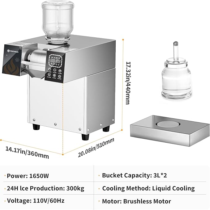 Snowflake Ice Machine, Commercial Shaved Ice Machine, Electric Snow Cone Maker, 10 Gears Adjustable Speed for Home, Outdoor Kitchen, Restaurant, Bakery, Café (Liquid Cooling, 300kg/24H)