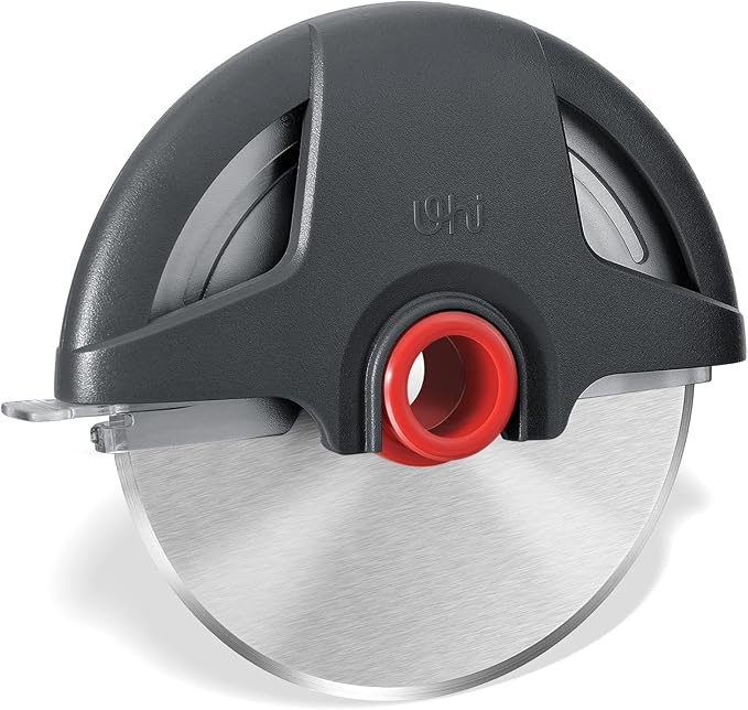 Pizza Cutter Wheel, UHIYEE Heavy Duty Pizza Slicer, Stainless Steel Large Pizza Wheel Blade with Safety Rotating Guard, Thickened Blade Ergonomic Handle Cut through Crust with Ease, Gray