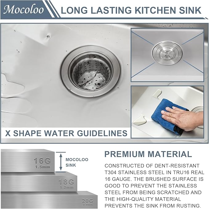 Mocoloo Square Undermount Bar Sink 15x15 Inch Single Bowl Undermount Kitchen Sink 16 Gauge Stainless Steel Bar Prep Workstation 9" Handmade Sinks