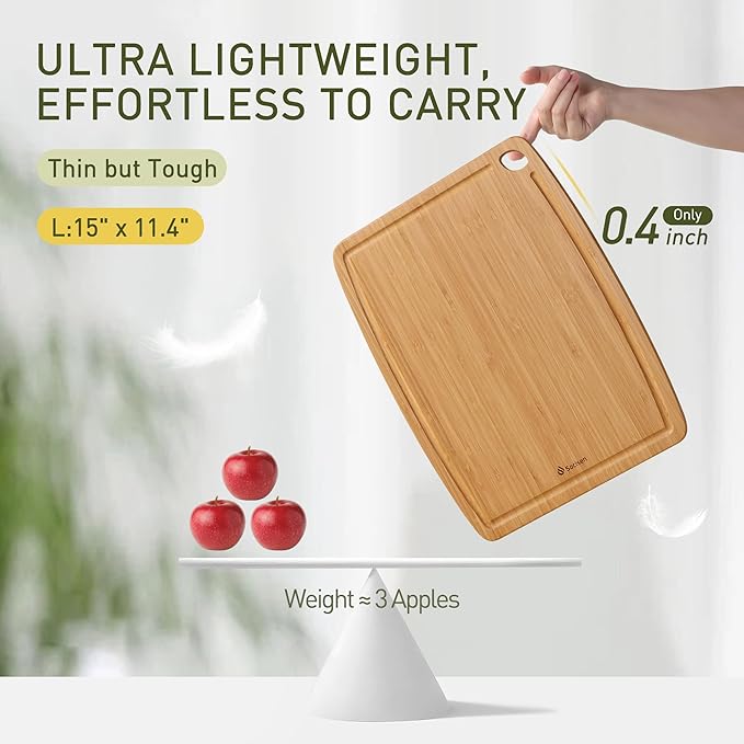 Lightweight Durable Bamboo Cutting Board with Non-Slip Feet, Non Toxic Wooden Cutting Board for Kitchen Heat-Resistant Chopping & Charcuterie Board with Juice Groove Kitchen Essentials for Meat