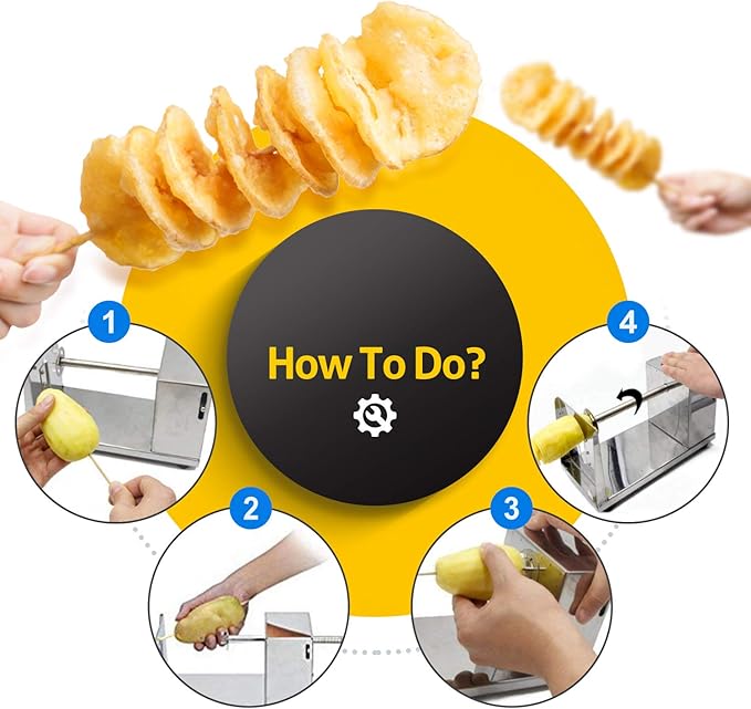 RioRand Manual Spiral Potato Cutter, Stainless Steel Tornado Twister with Blades for Curly Fries, DIY Potato Slicer for Home Kitchen, BBQ, Carrots, Cucumbers