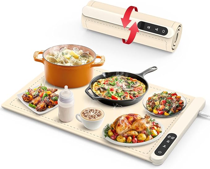 Foldable Food Warming Mat, Silicone Warming Mat for Food, Electric Warming Tray, Portable Food Warmer, Buffet Party Home Gathering Vacation Electric Food Warmer