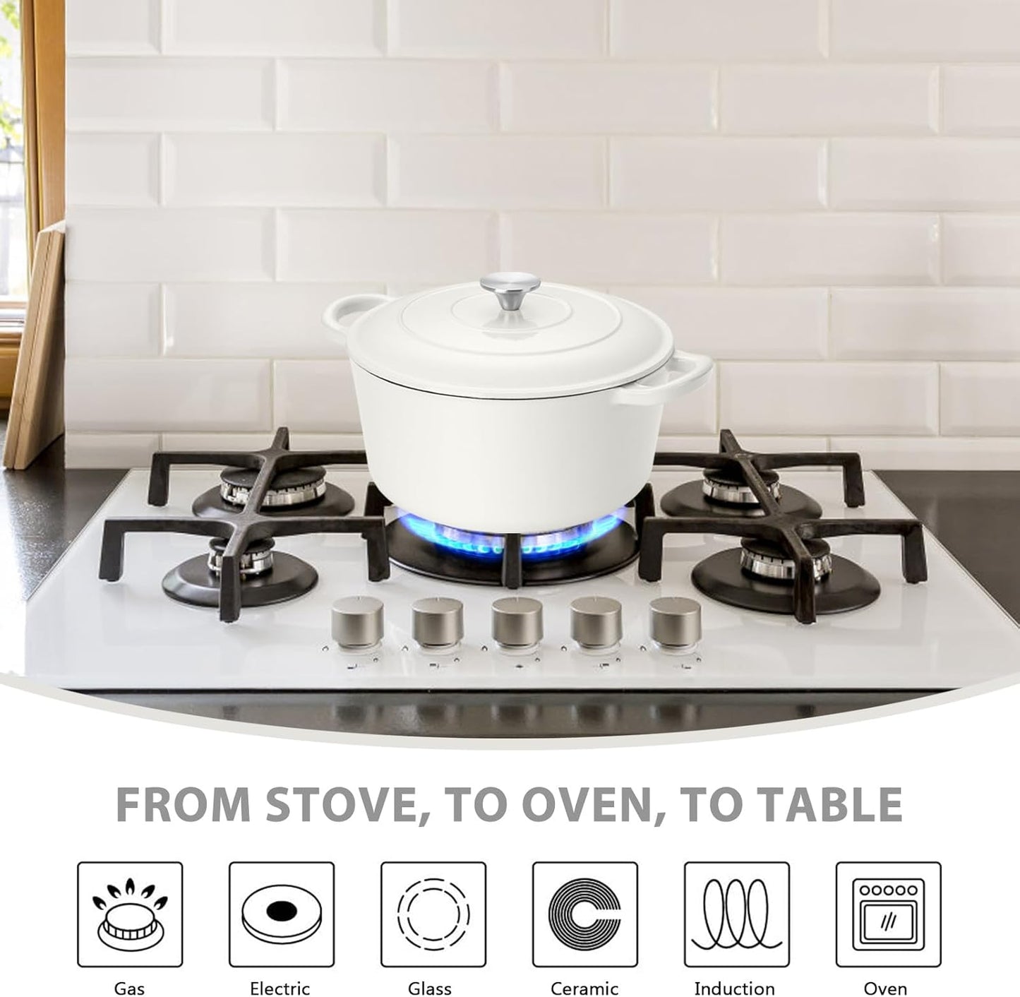 3 Qt Enameled Cast Iron Dutch Oven with Lid, E-far Small Round Nonstick Dutch Oven Pot for Bread Baking Braising Stews Roasting Cooking, Heavy Duty, Induction & Oven Safe - White