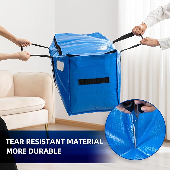 TAILI Extra Large Moving Bags, 12 Pack Blue Heavy Duty Totes for Storage with Visible Window, Wrap Around Handles, Storage Bags for Space Saving, Alternative to Moving Boxes