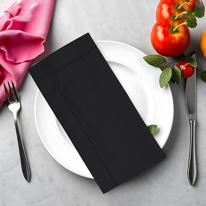 Urban Villa Cloth Napkins Set of 12 20x20 Inches 100% Cotton Hemstitch Napkins Cloth Washable Durable Reusable Absorbent Table Dinner Napkins Cloth for Hotel Lunch Restaurant Weddings Parties – Black