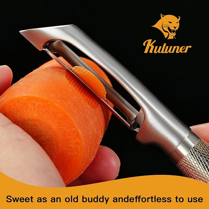 KULUNER Luxury I-Type Vegetable Peeler – 24K Gold Plated Handle, 304 Stainless Steel Ultra Sharp Blade, Ideal for Potatoes, Apples, and Other Fruits & Vegetables