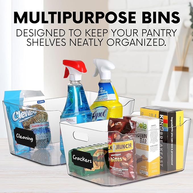 Clear Plastic Storage Bins, Perfect for Kitchen Organization or Pantry Organization and Storage, X-Large Fridge Organizer Plastic Bins, Pantry Organization and Storage Bins, Cabinet Organizers