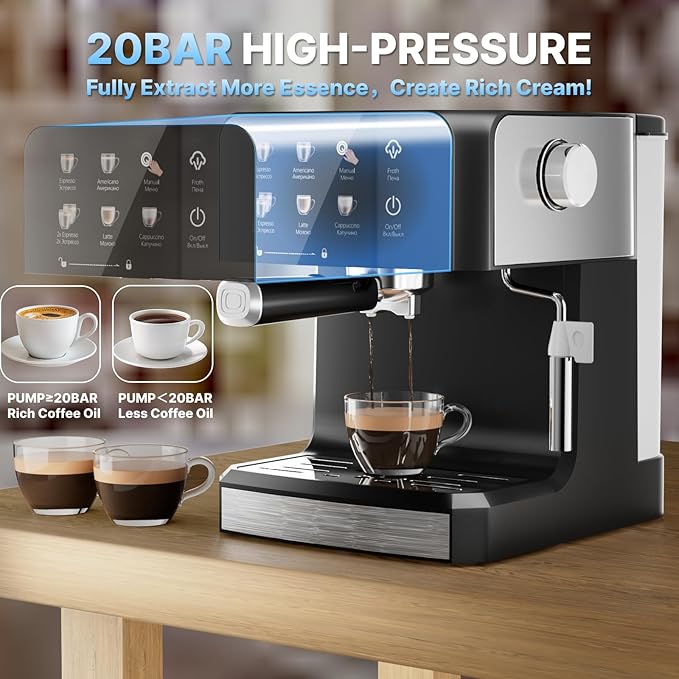 Expresso Machines for Home,20 Bar Professional Espresso Coffee Machine with Milk Frother,Coffee Maker for Latte Cappuccino，Espresso Maker with 52oz Removable Water Tank