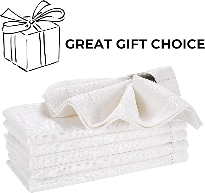 Cloth Dinner Napkins Set of 6 – 100% Cotton White Dinner Napkins 16x16 – Reusable for Easter, Christmas, Weddings, Baby Shower, Parties
