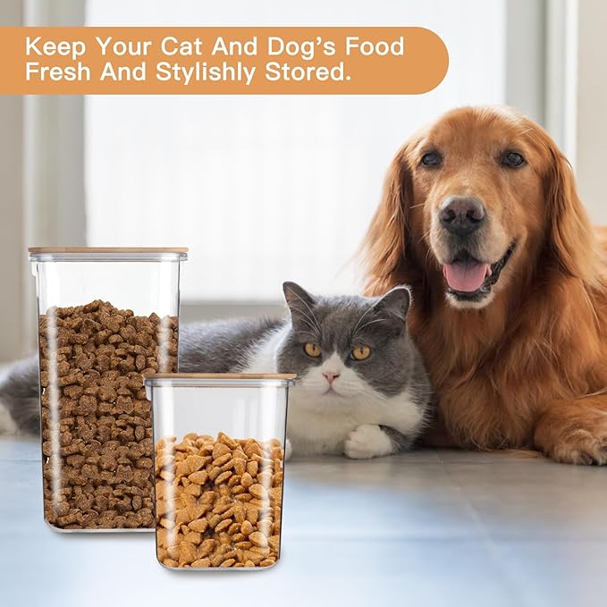 Large Capacity Plastic Food Storage Containers with Bamboo Lid - Moisture-proof Sealing Box Jars with Wooden Lids for Kitchen Storage (128 OZ - L)