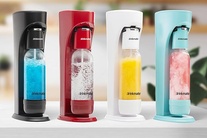 Drinkmate OmniFizz Sparkling Water and Soda Maker, Carbonates Any Drink, Bubble Up Bundle - Includes Two 60L CO2 Cylinders, One Carbonation Bottle, and Fizz Infuser (Royal Red)