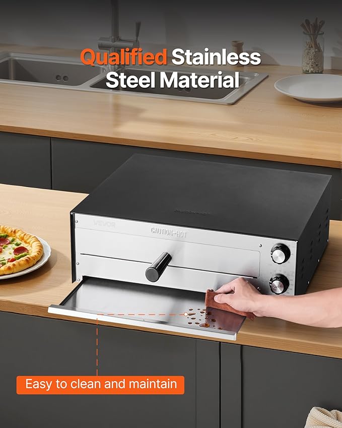 VEVOR Electric Pizza Oven, 16-inch Indoor Pizza Ovens, 572°F Max Temp, 1750W Commercial Pizzas Maker w/Timing & Temp Control, Countertops Pizza Cooker w/Pizza Rack, Crumb Tray, Diner and Home