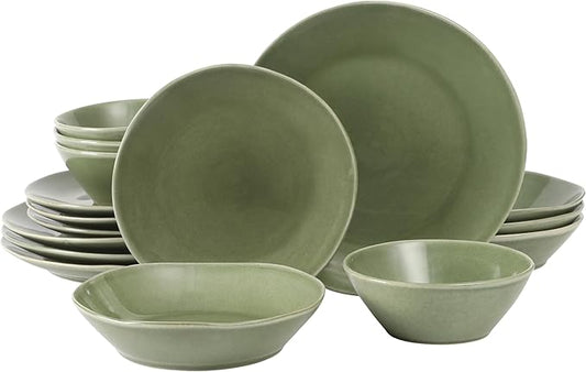 Bloomhouse Montecito Breeze 16 Piece (Service for 4) Double Plates and Bowls Stoneware Reactive Glaze Dinnerware Set - Cyprus Green
